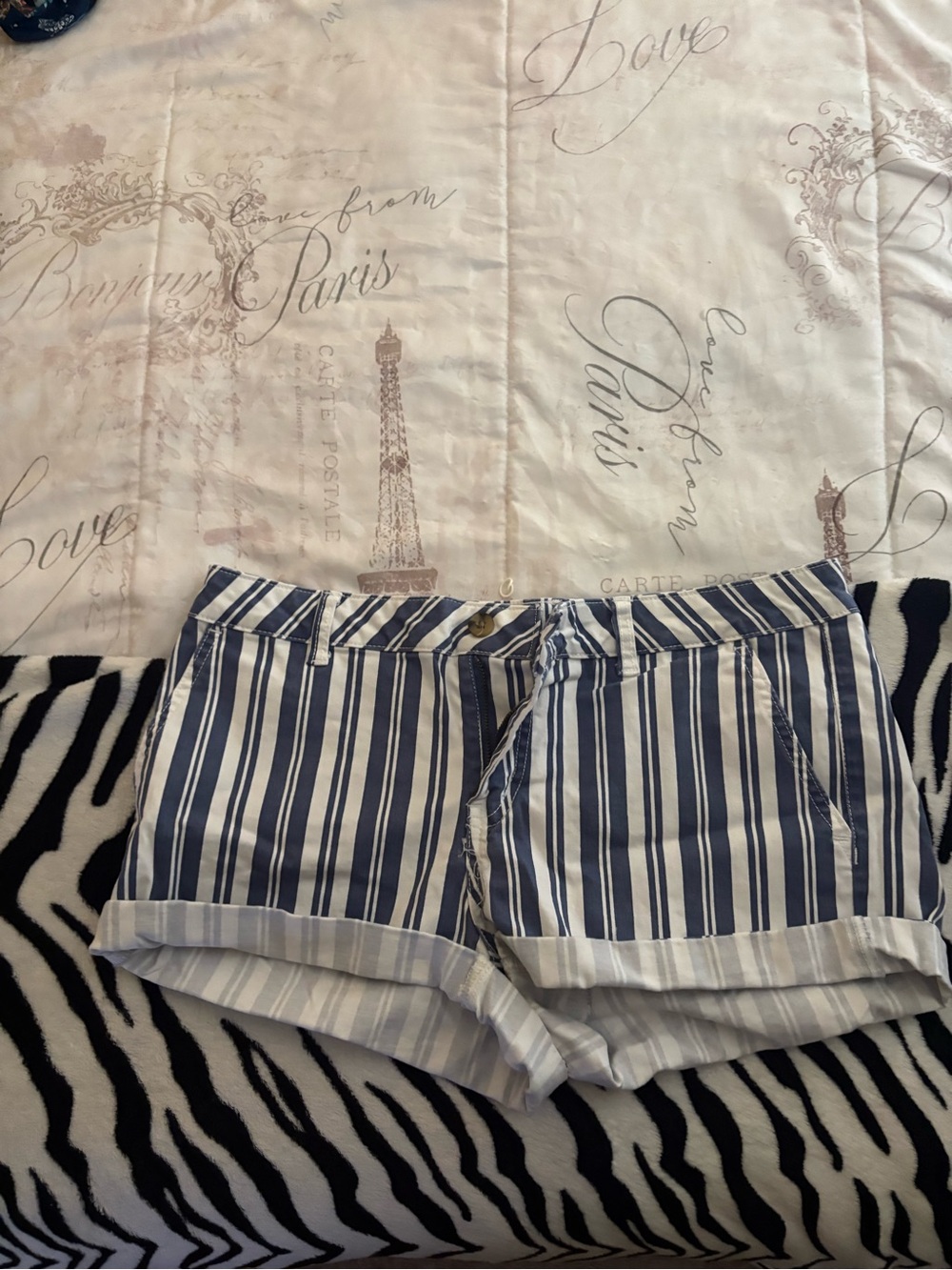 a.n.a Navy and White High-Waist Striped Shorts